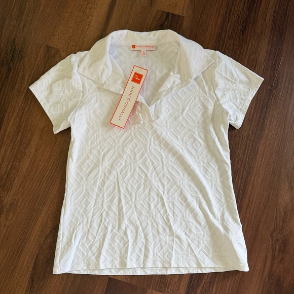 Jude Connally Tops - NWT Jude Connally Sierra Polo Sz XS White Jacquard Jude Cloth Ruffled Golf